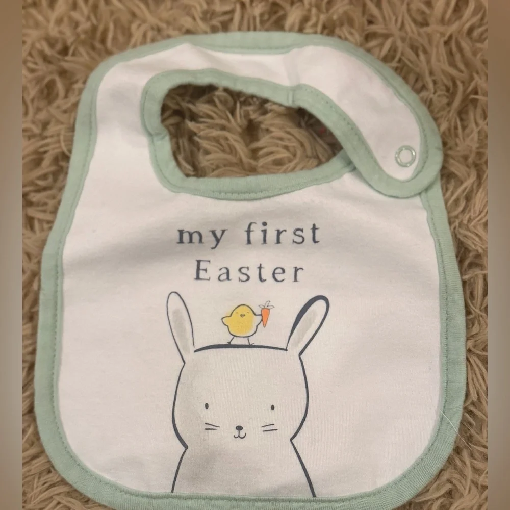 Baby Easter Bib with Mint Trim - My First Easter